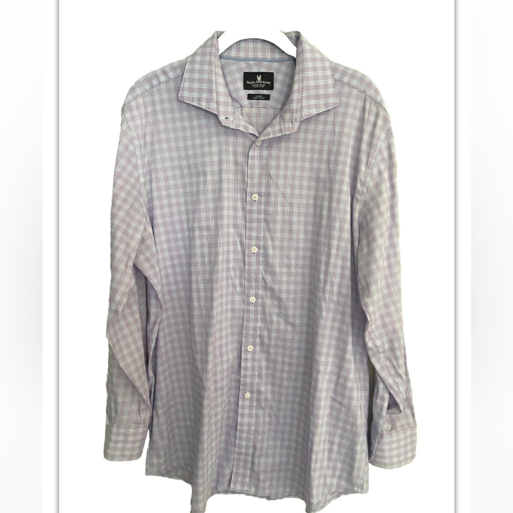 Psycho bunny modern fit stretch non iron plaid button down shirt 16.5